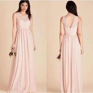 Birdy Grey‎ Ryan Ruched Mesh Overlay Empire Waist Gown Blush Pink Medium